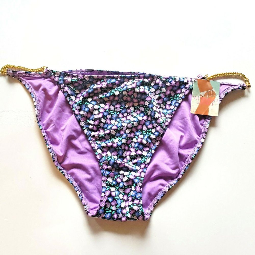 NWT Victoria's Secret Swim Bikini Bottoms Multicolor Floral Print Chain,sz.L